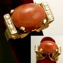 Rare Orange Fire Opal Diamond Ring | 14K Rose Gold, 7 CT Opal
