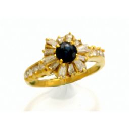 BLUE SAPPHIRE DIAMOND BALLERINA RING | 18K YELLOW GOLD, 20 DIAMONDS .80 CT TW