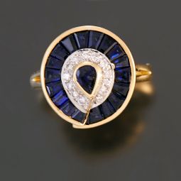 DECO BLUE SAPPHIRE DIAMOND COCKTAIL RING | 18K GOLD, SIZE 7