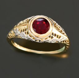 14K YELLOW GOLD COLLET SET 1.1CTW RUBY SOLITAIRE RING | SIZE 6.75,  OPENWORK BAND