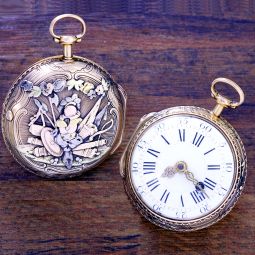 Antique Griebel Verge Fusee Pocket Watch Circa 1770s | Rare 18K Multicolored Gold Engraved Case
