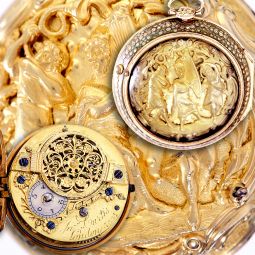 Rare Repousse Gold Shagreen Pair Case Antique English Pocket Watch