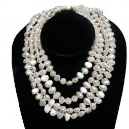 100" LONG STRAND NECKLACE OF BAROQUE PEARLS WITH IRIDESCENTS OF ROSE AND BLUE