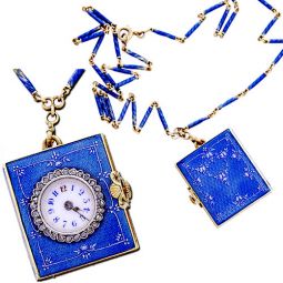 Woman’s Enamel Miniature Book Form Watch with Enamel Chain