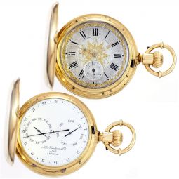 RARE H. GRANDJEAN GOLD POCKET WATCH WITH DOUBLE DIAL AND CALENDAR CA1870S