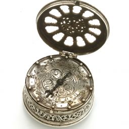 Silver Over Iron Hogs Bristle Foliate Balance Verge Stackfreed Single Hand Pocket Watch-SOLD