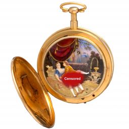 Quarter Hour Oversized 18K Gold Erotic Polychrome Enamel Automaton Watch Likely by Henry Capt.