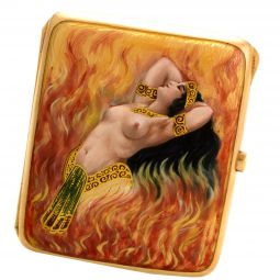 14K Art Nouveau Enameled Relief of Partially Nude Princess Cigarette Case
