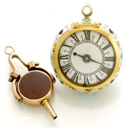 18K Single Hand Fully Enameled Verge Pocket Watch Accompanied Double Stone Key