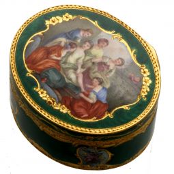 Gold Six Ladies Enamel Scene Oval Shaped Snuff Box - SOLD