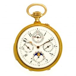 18K Yellow Gold Art Nouveau Case B. Poitevin Moon Phase Minute Repeater Pocket Watch