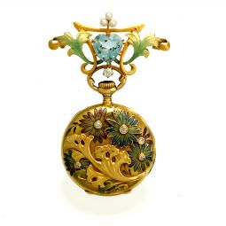 Rare Art Nouveau 18K Gold Enamel Patek Philippe Pendant Watch CA1900s
