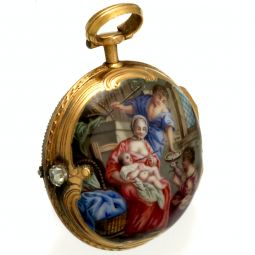 Enamel Mother and Child Scene 18K Gold Case Francois Joly Ladies Pocket Watch CA1780s