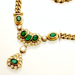 Amazing Diamond and High Quality Emerald 14K Yellow Gold Ladies Necklace-SOLD